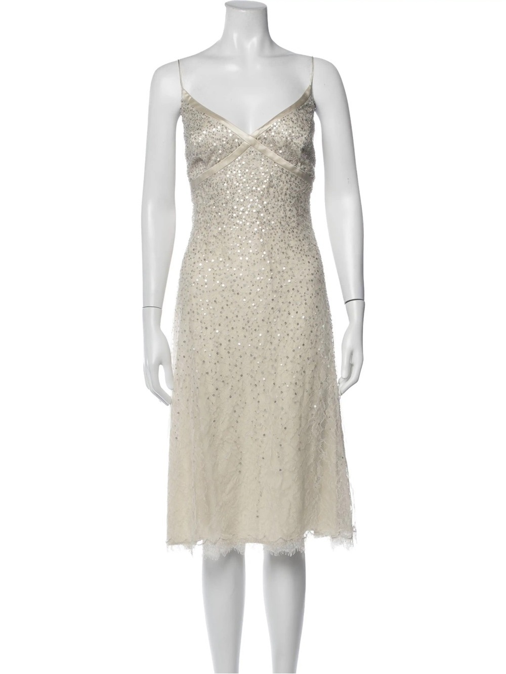 Carmen Marc Valvo 100% silk lace and sequined cocktail slip dress size 14